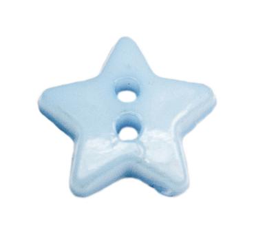 Børneknap som stjerne lavet af plastik i mellemblå 14 mm 0.55 inch